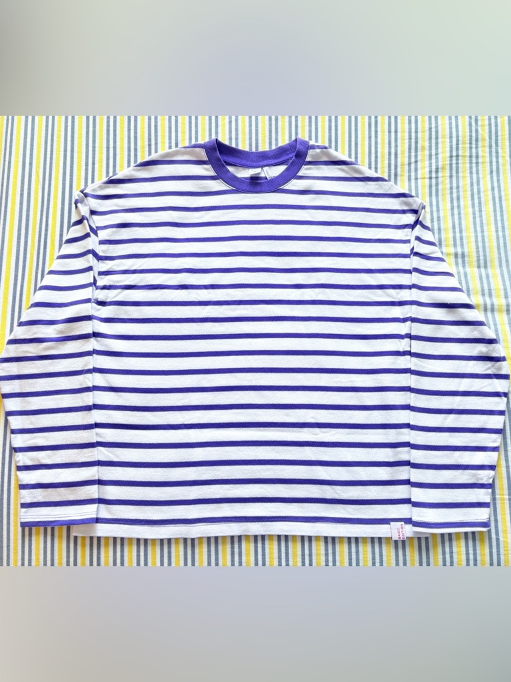 Twik Oversized Striped Long-Sleeve Crewneck Shirt - White & Purple